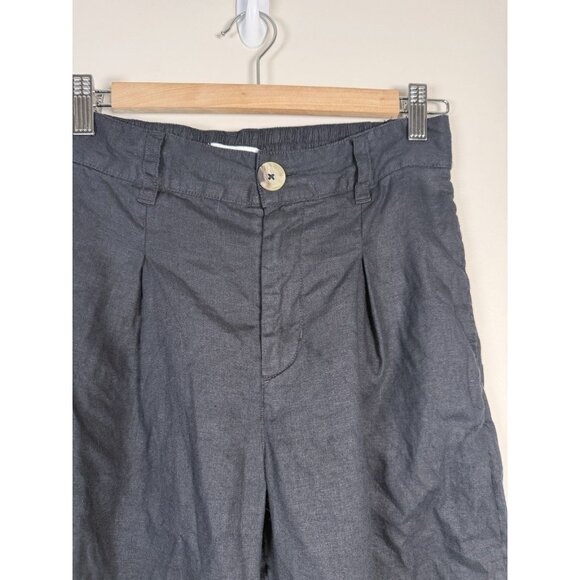 H HALSTON 100% Linen High Waist Pleated Front Trousers Size Medium Pockets - Picture 2 of 8